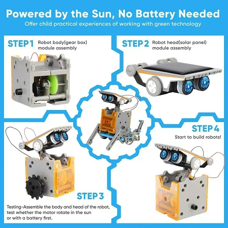 Solar Powered Robot Kit 14 In 1 - Solar Robot Kits High-Tech Science Toy