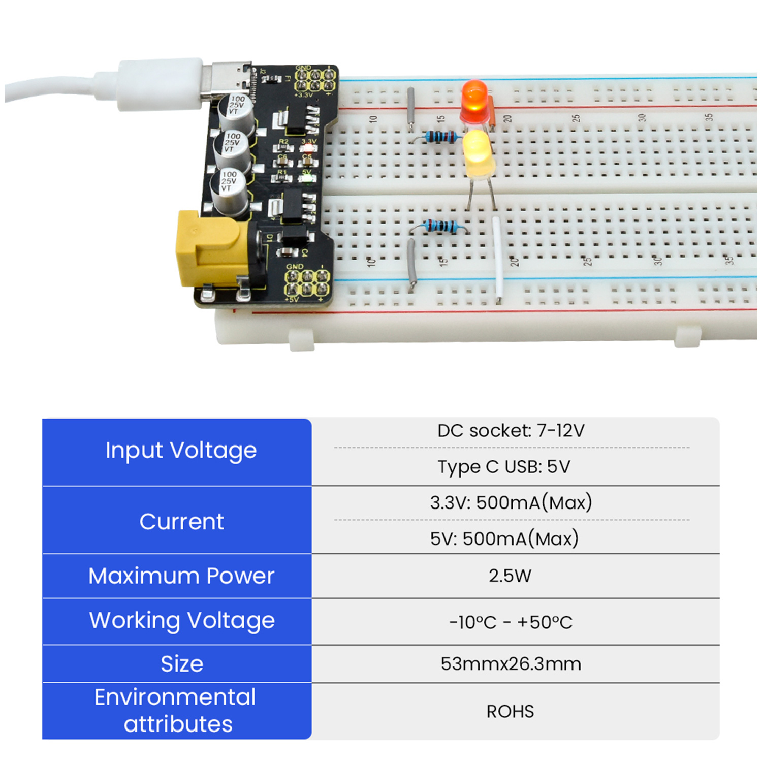 KEYESTUDIO Type-C Power Supply - Breadboard Jumper Wires Power Supply Kit ulasan dan harga